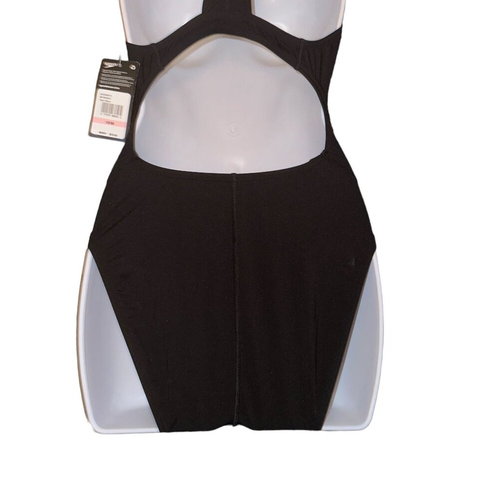 NWT Speedo Endurance + One Piece Swimsuit Womens 30 Solid Flyback Black Training - Picture 8 of 9